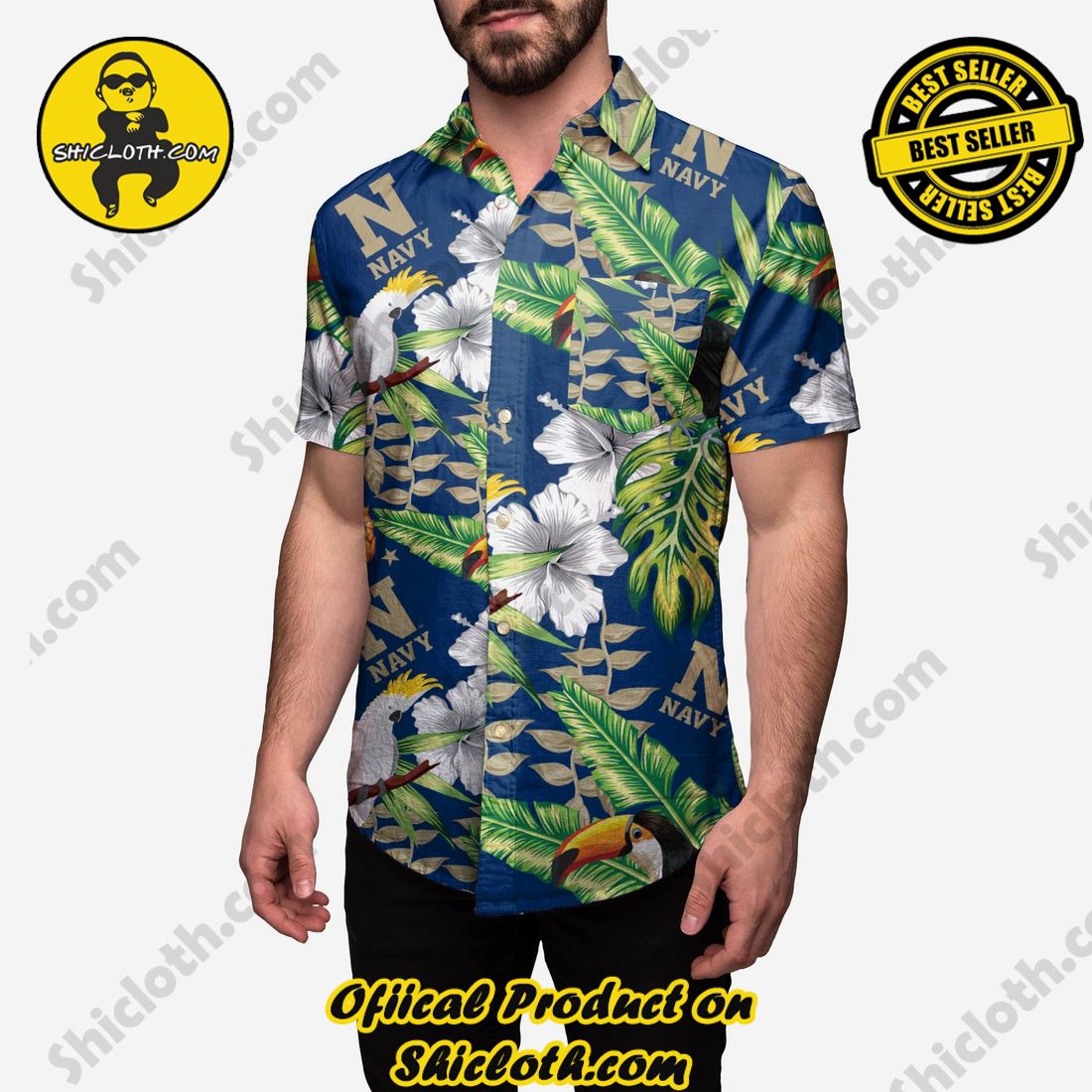 Best Seller Hawaiian Shirt And Short in Shicloth !!! Buy it now 12 Navy Midshipmen Floral Button Up Shirt