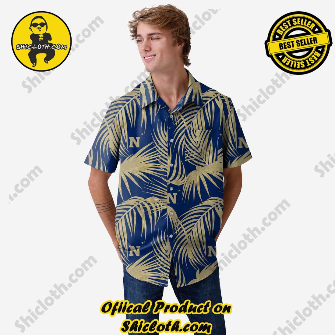 Best Seller Hawaiian Shirt And Short in Shicloth !!! Buy it now 13 Navy Midshipmen Hawaiian Button Up Shirt