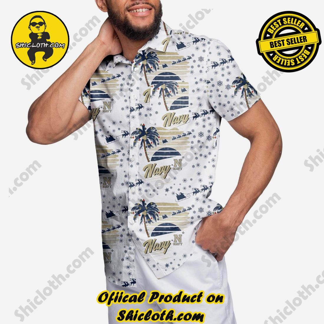 Best Seller Hawaiian Shirt And Short in Shicloth !!! Buy it now 15 Navy Midshipmen Winter Tropical Button Up Shirt