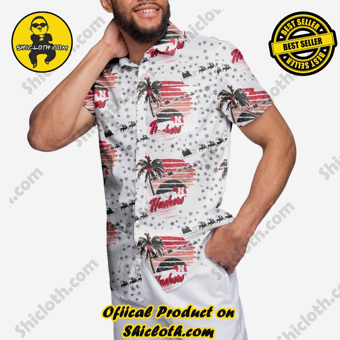 Best Seller Hawaiian Shirt And Short in Shicloth !!! Buy it now 21 Nebraska Cornhuskers Winter Tropical Button Up Shirt