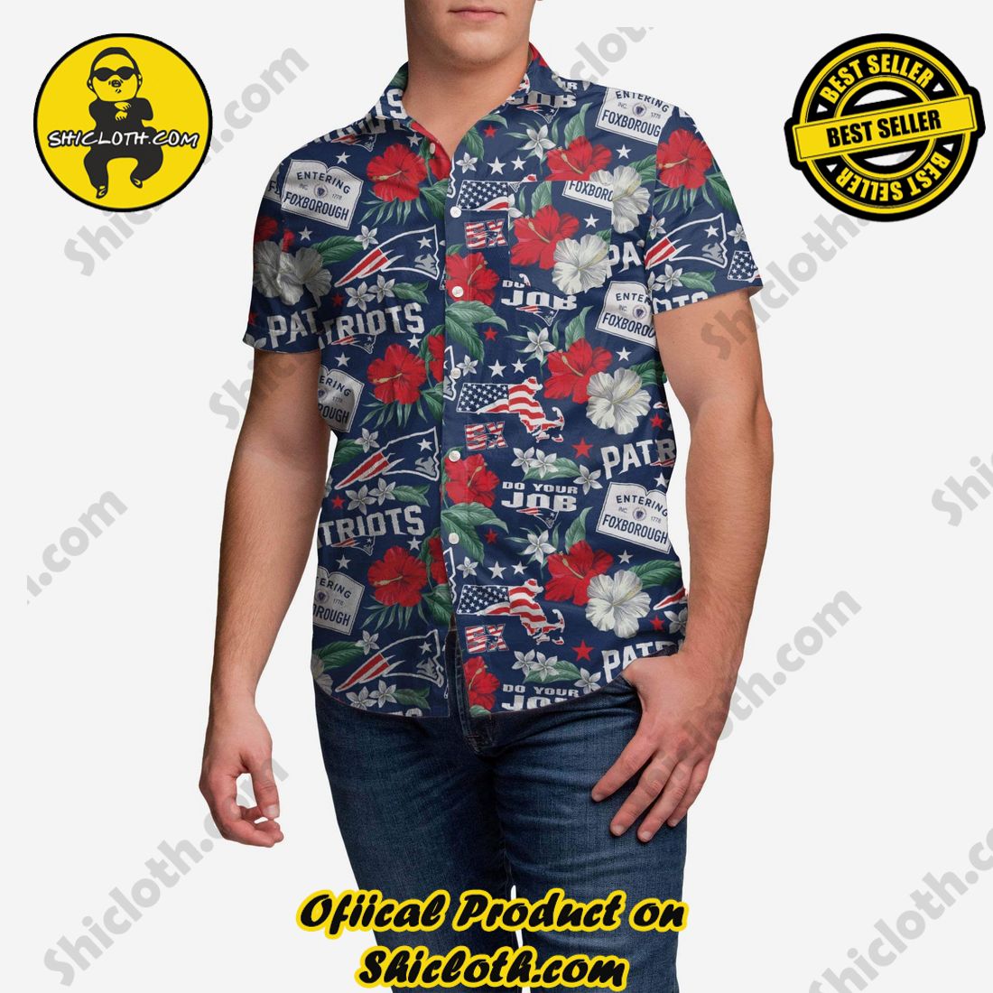 NEW Hawaiian Shirt And Short in Shicloth 19 New England Patriots City Style Button Up Shirt