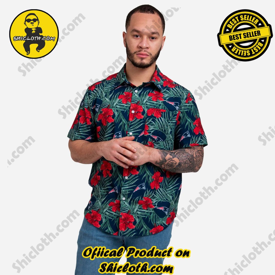 THE BEST Hawaiian Shirt And Short in Shicloth 4 New England Patriots Hibiscus Button Up Shirt