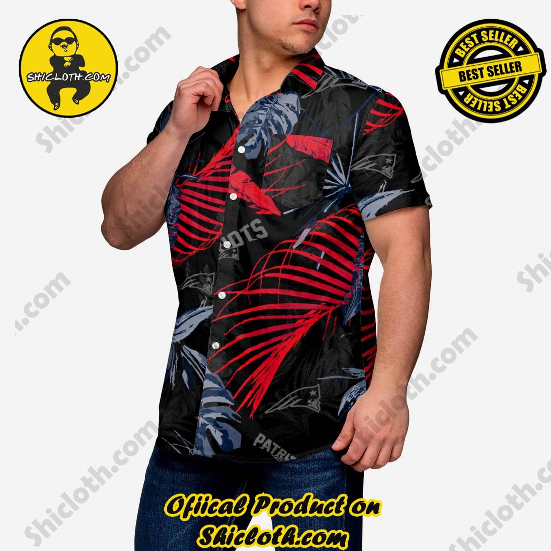 THE BEST Hawaiian Shirt And Short in Shicloth 8 New England Patriots Neon Palm Button Up Shirt