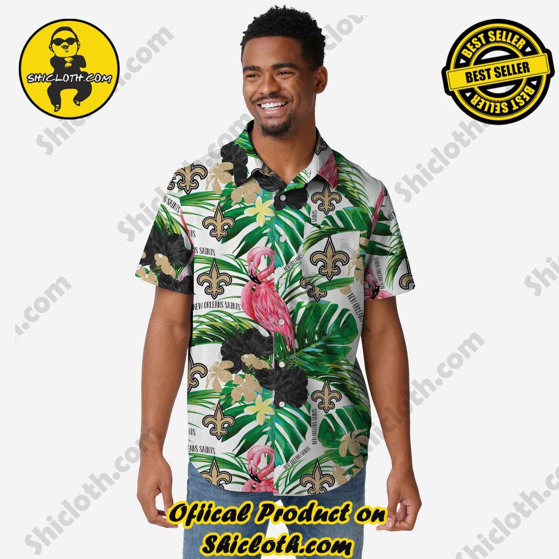 THE BEST Hawaiian Shirt And Short in Shicloth 16 New Orleans Saints Flamingo Button Up Shirt