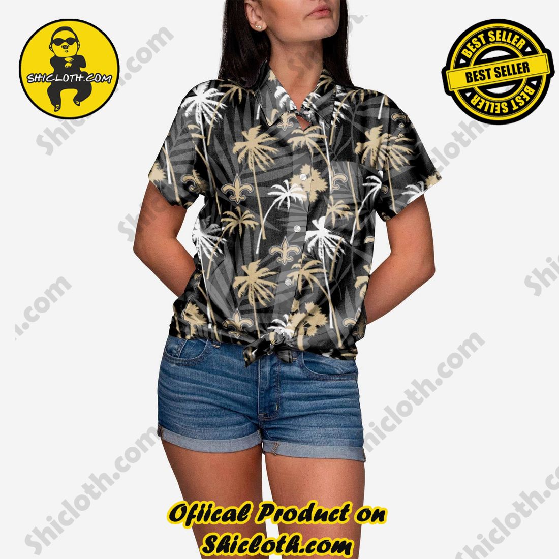 Top Top Hawaiian Shirt And Short in Shicloth 2 New Orleans Saints Tropic of Da Palms Womens Button Up Shirt