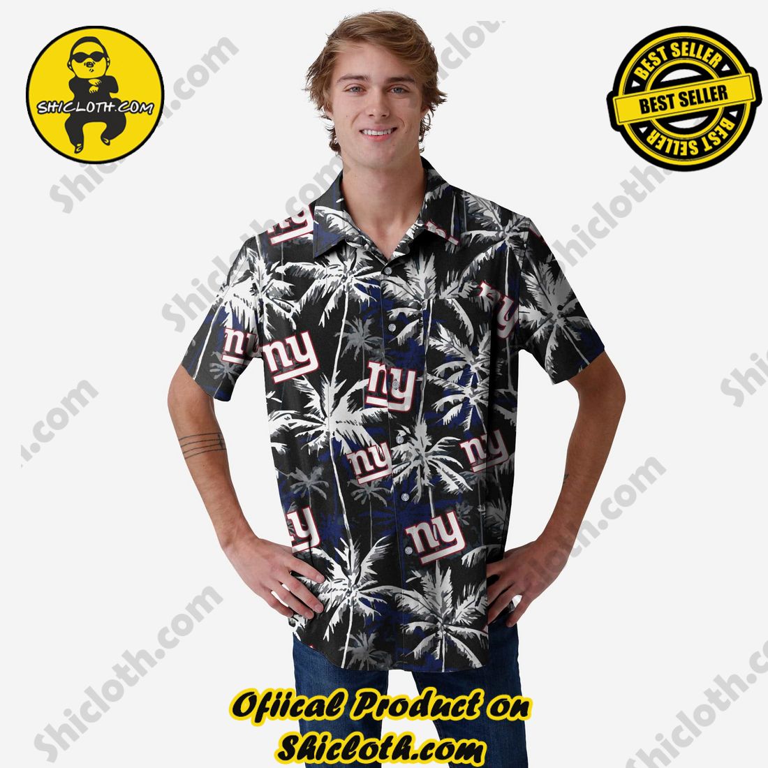 Top Top Hawaiian Shirt And Short in Shicloth 6 New York Giants Black Floral Button Up Shirt