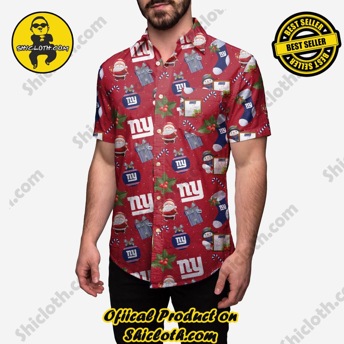 Top Top Hawaiian Shirt And Short in Shicloth 7 New York Giants Christmas Explosion Button Up Shirt