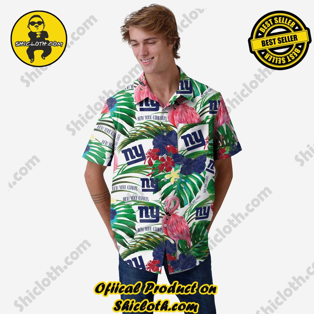 Top Top Hawaiian Shirt And Short in Shicloth 8 New York Giants Flamingo Button Up Shirt