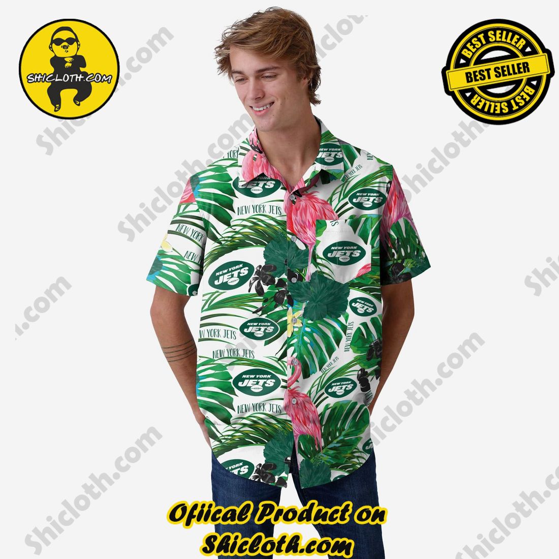 Top Top Hawaiian Shirt And Short in Shicloth 13 New York Jets Flamingo Button Up Shirt