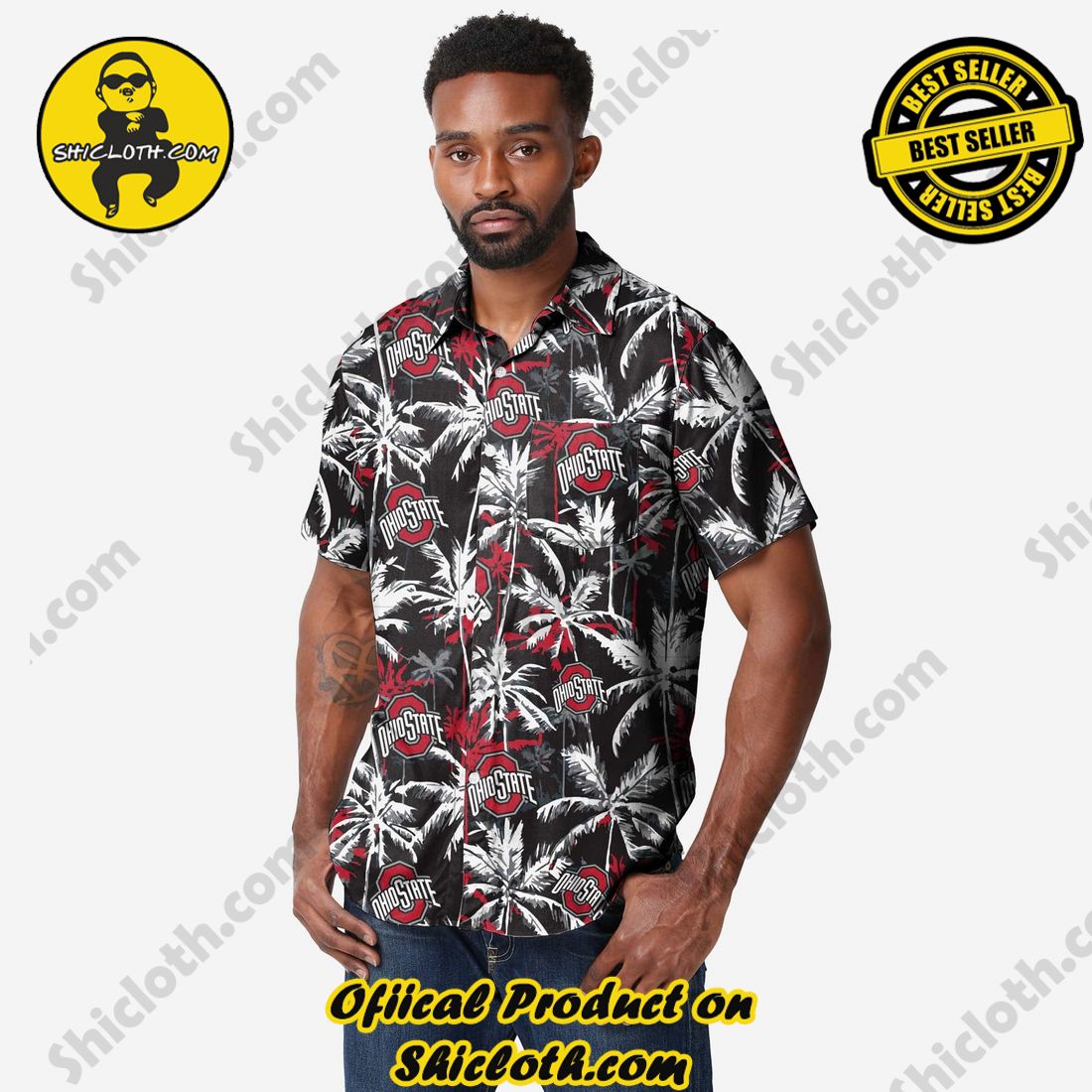 Best Seller Hawaiian Shirt And Short in Shicloth !!! Buy it now 26 Ohio State Buckeyes Black Floral Button Up Shirt