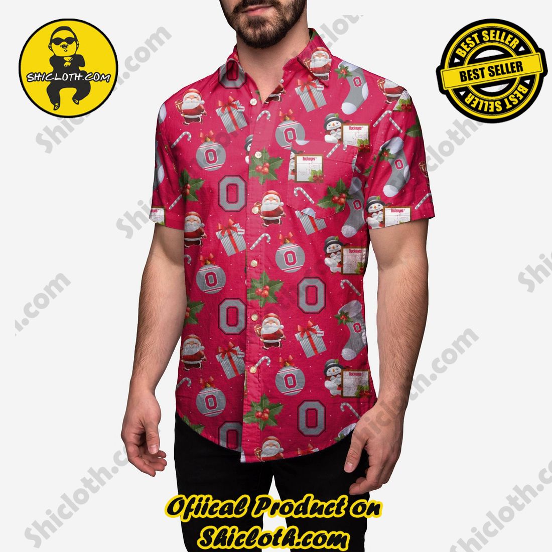 Best Seller Hawaiian Shirt And Short in Shicloth !!! Buy it now 27 Ohio State Buckeyes Christmas Explosion Button Up Shirt