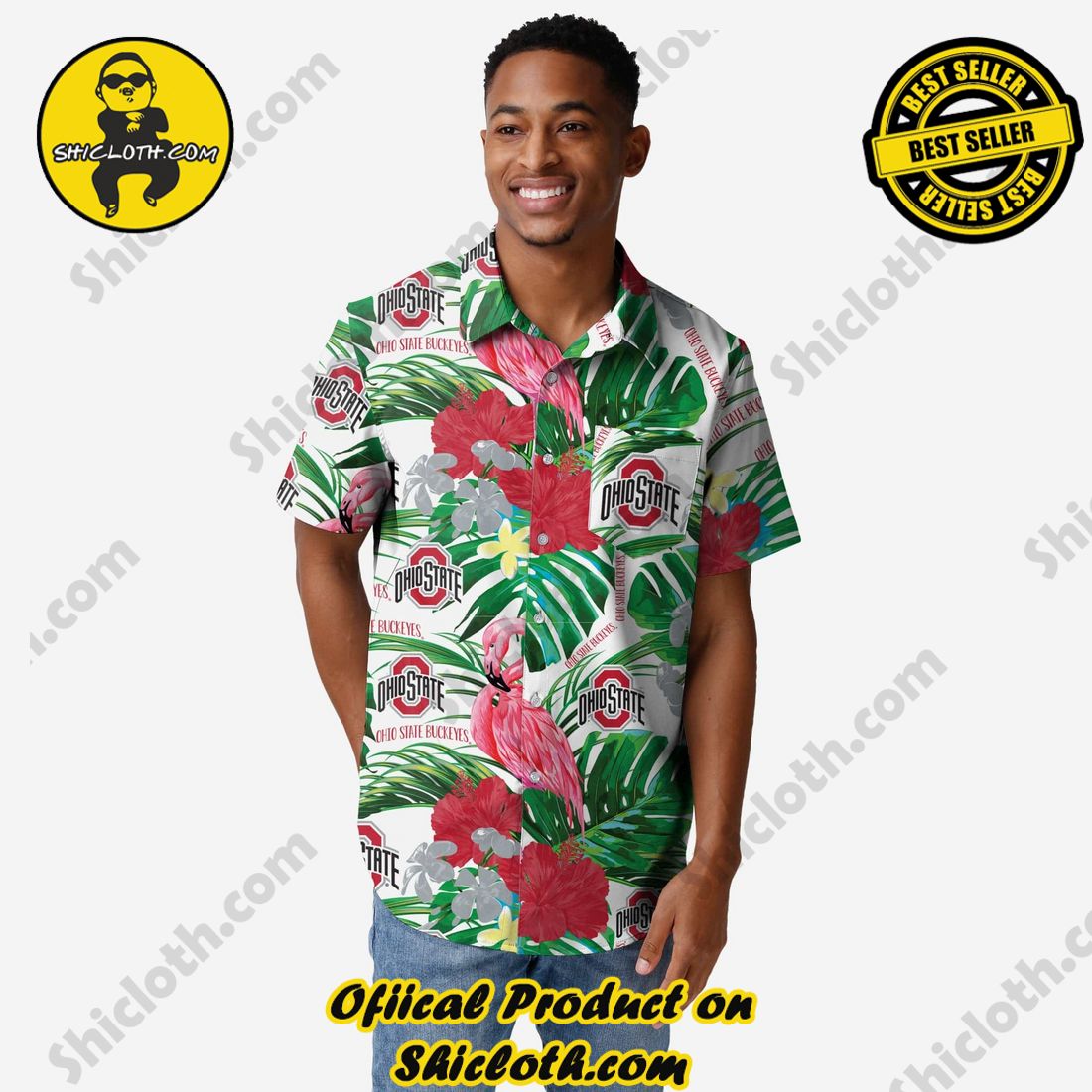 Best Seller Hawaiian Shirt And Short in Shicloth !!! Buy it now 29 Ohio State Buckeyes Flamingo Button Up Shirt