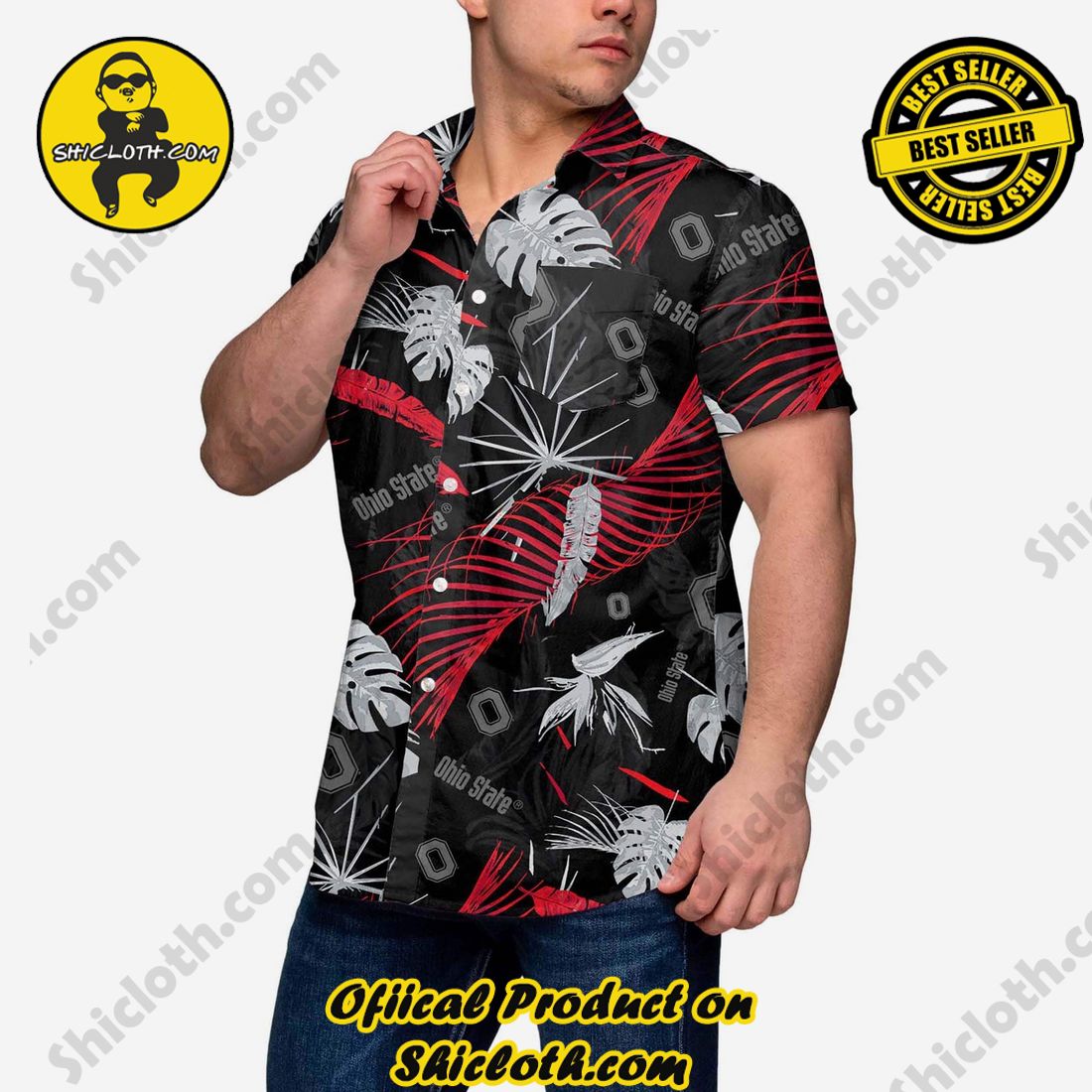 Best Seller Hawaiian Shirt And Short in Shicloth !!! Buy it now 33 Ohio State Buckeyes Neon Palm Button Up Shirt