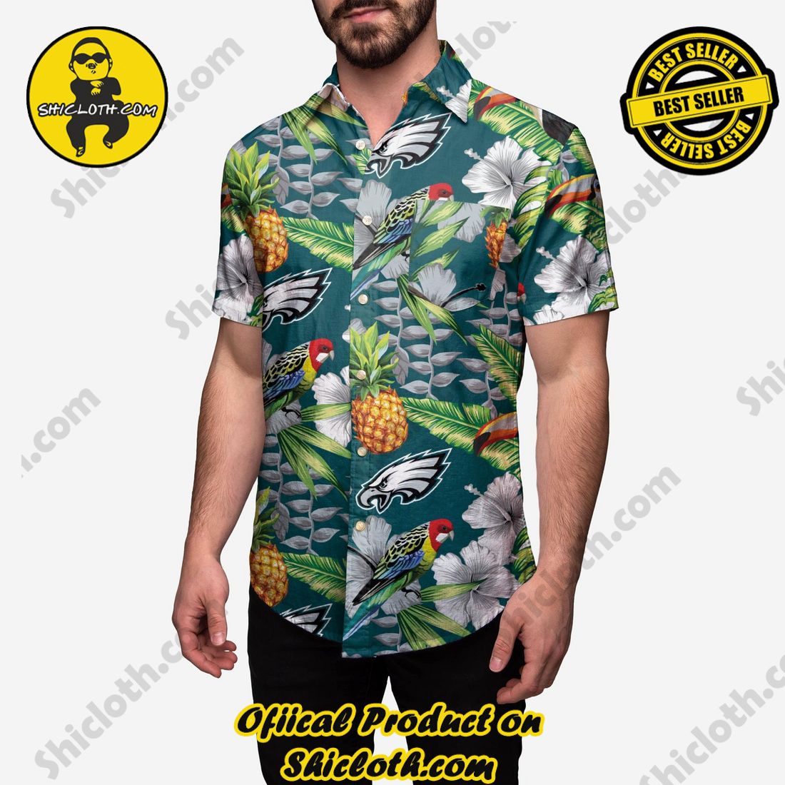 Top Top Hawaiian Shirt And Short in Shicloth 22 Philadelphia Eagles Floral Button Up Shirt