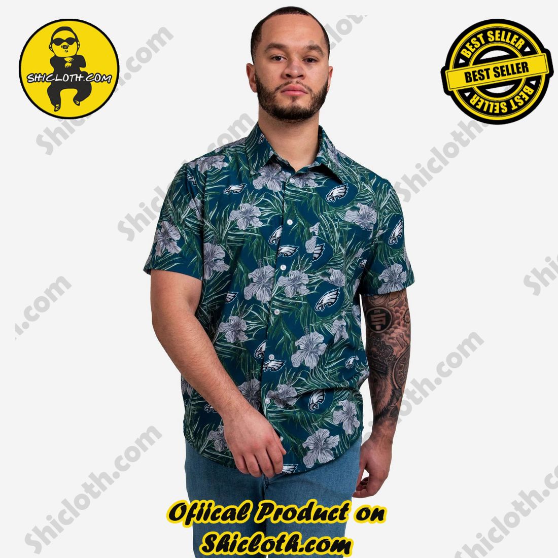 Top Top Hawaiian Shirt And Short in Shicloth 24 Philadelphia Eagles Hibiscus Button Up Shirt
