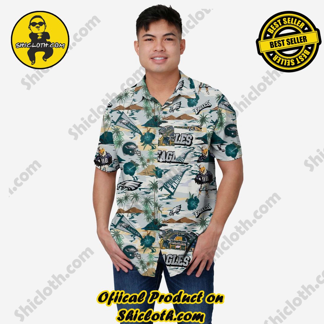 New Trending Hawaiian Shirt And Short in Shicloth 2 Philadelphia Eagles Thematic Stadium Print Button Up Shirt