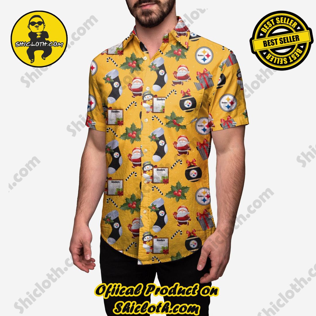 New Trending Hawaiian Shirt And Short in Shicloth 7 Pittsburgh Steelers Christmas Explosion Button Up Shirt