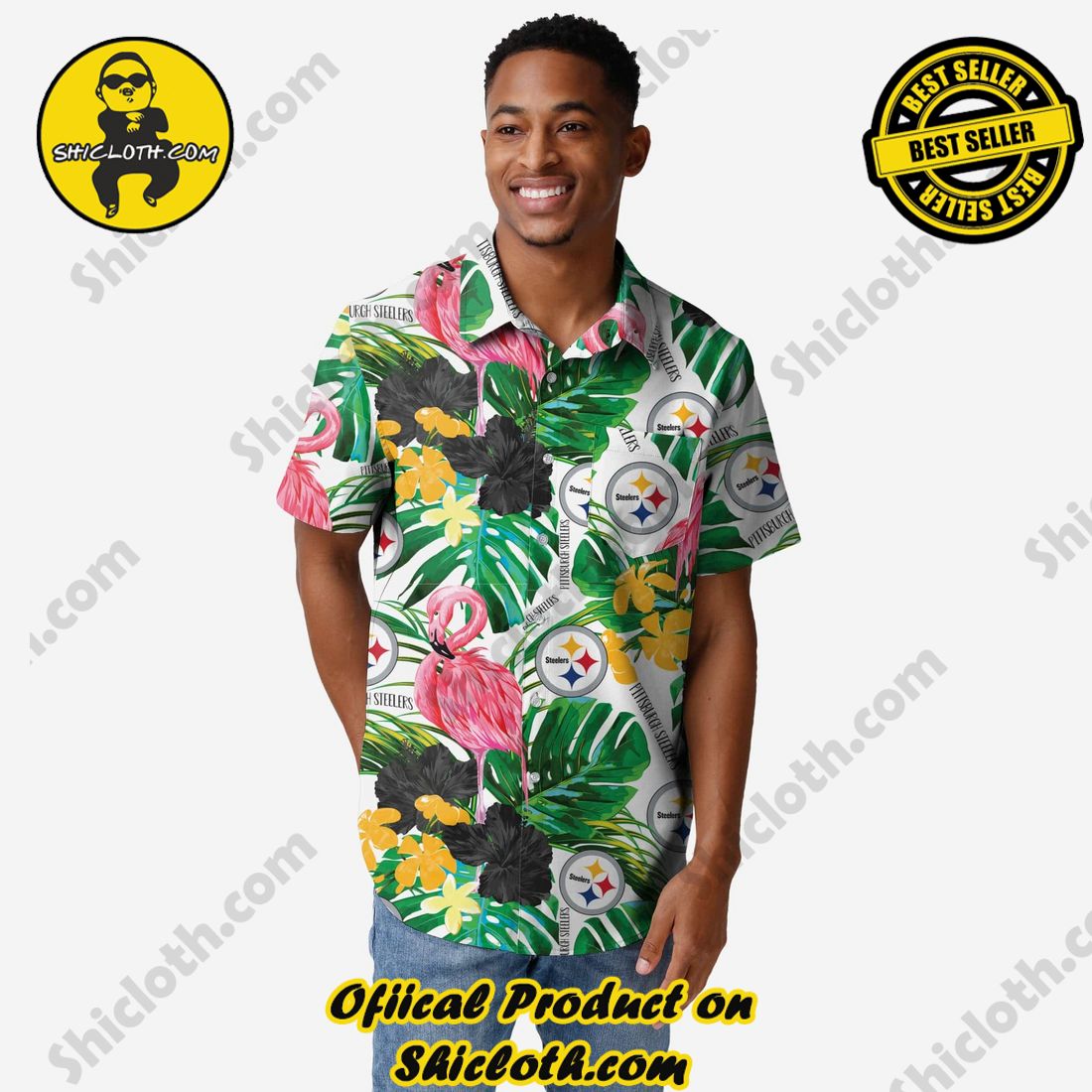 New Trending Hawaiian Shirt And Short in Shicloth 9 Pittsburgh Steelers Flamingo Button Up Shirt