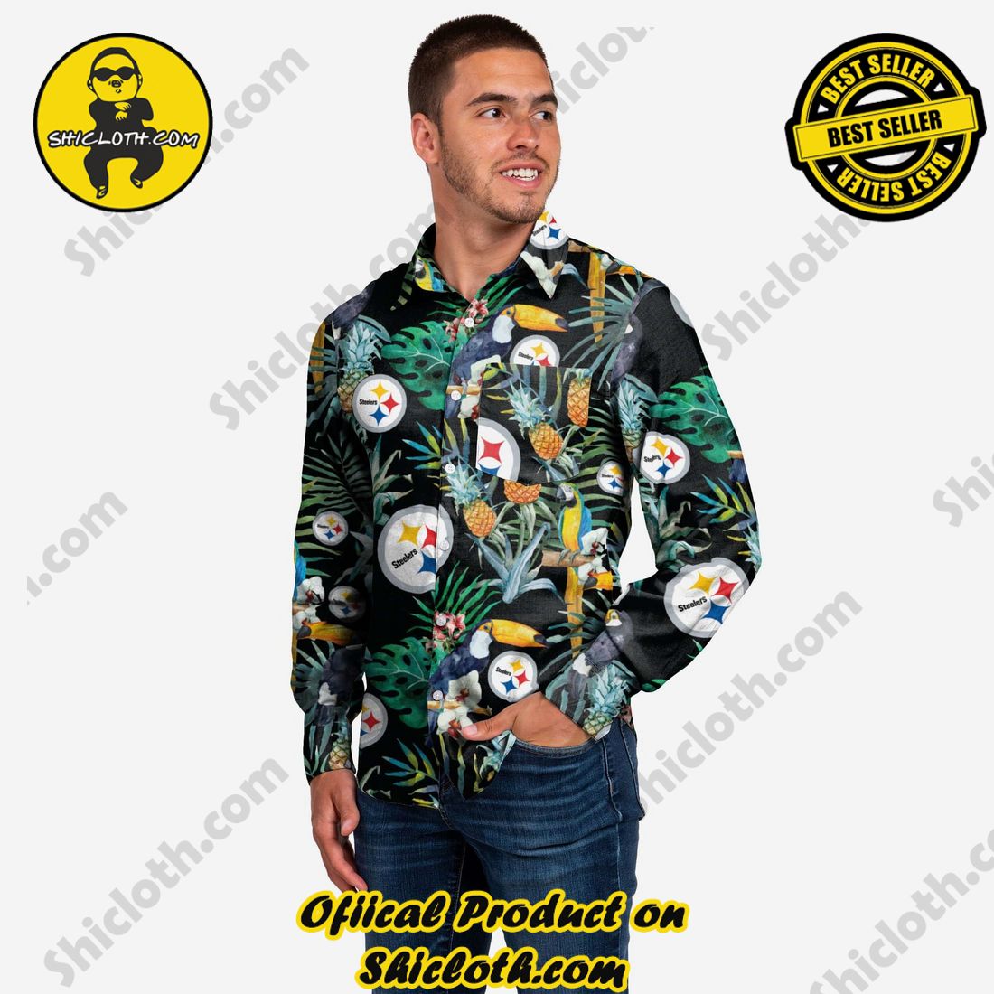 New Trending Hawaiian Shirt And Short in Shicloth 16 Pittsburgh Steelers Long Sleeve Floral Button Up Shirt