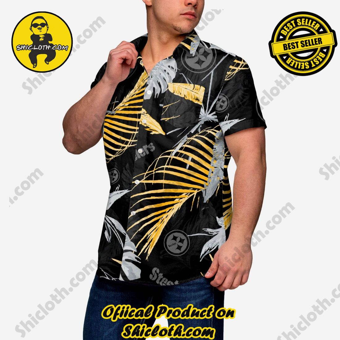 New Trending Hawaiian Shirt And Short in Shicloth 17 Pittsburgh Steelers Neon Palm Button Up Shirt