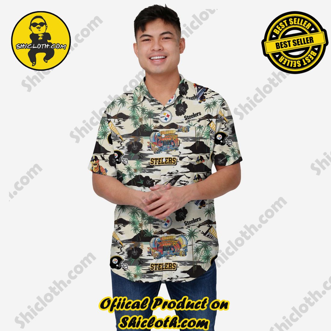 New Trending Hawaiian Shirt And Short in Shicloth 18 Pittsburgh Steelers Thematic Stadium Print Button Up Shirt