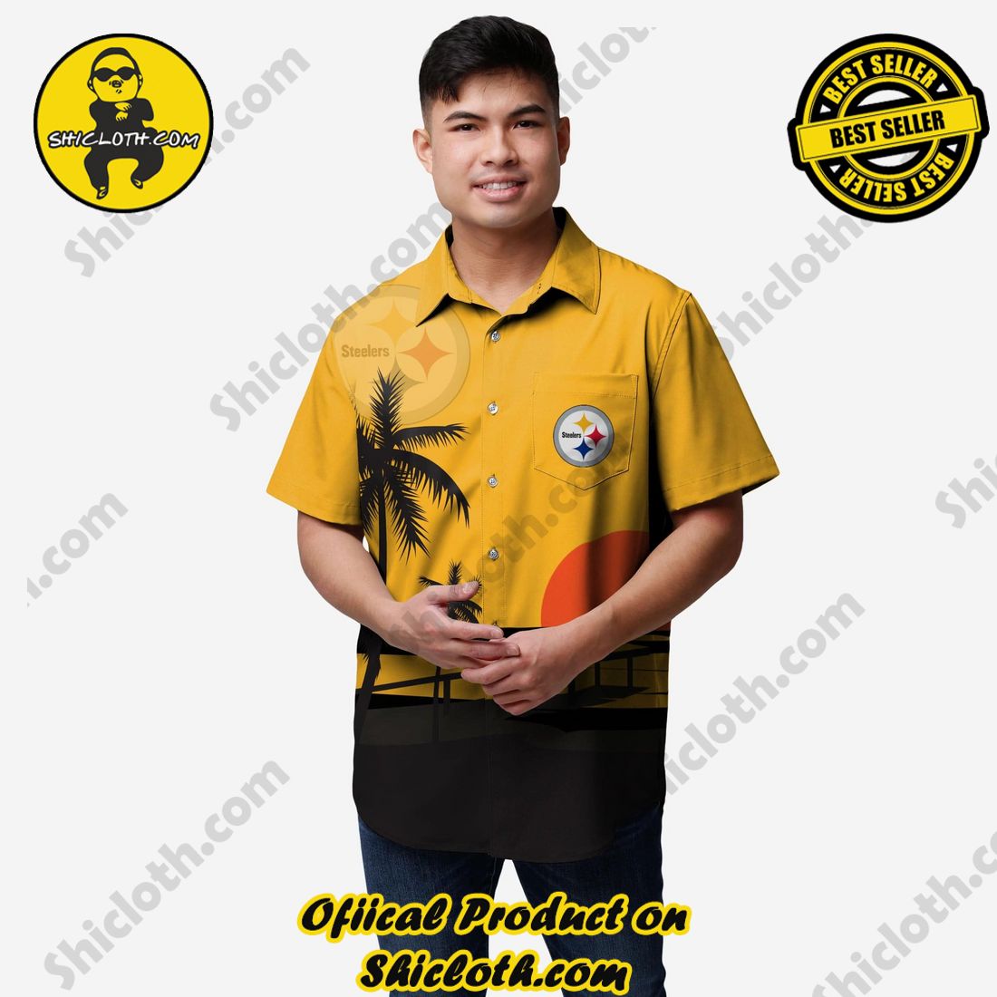 New Trending Hawaiian Shirt And Short in Shicloth 19 Pittsburgh Steelers Tropical Sunset Button Up Shirt