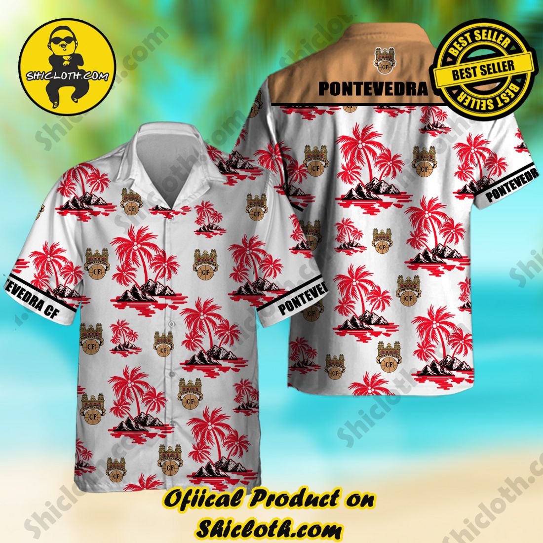 Pontevedra CF Laliga Palm Tree Hawaiian Shirt And Short