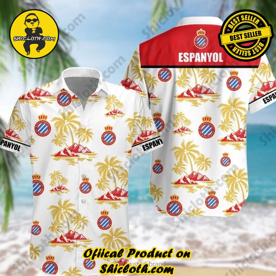 RCD Espanyol Laliga Palm Tree Hawaiian Shirt And Short