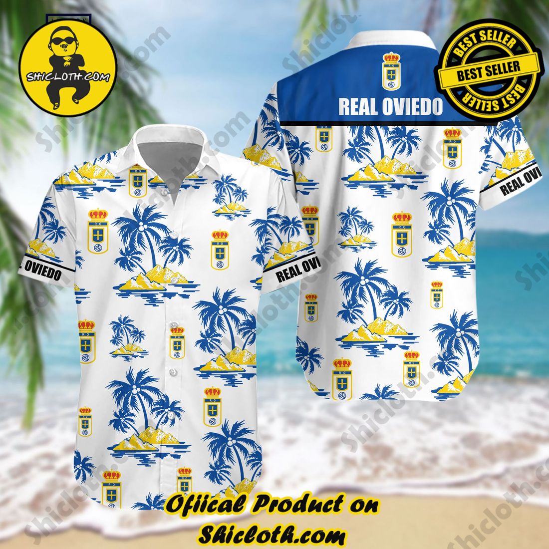 Real Oviedo Laliga Palm Tree Hawaiian Shirt And Short