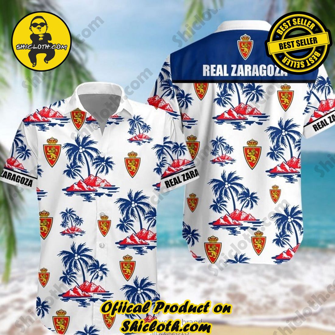 Real Zaragoza Laliga Palm Tree Hawaiian Shirt And Short