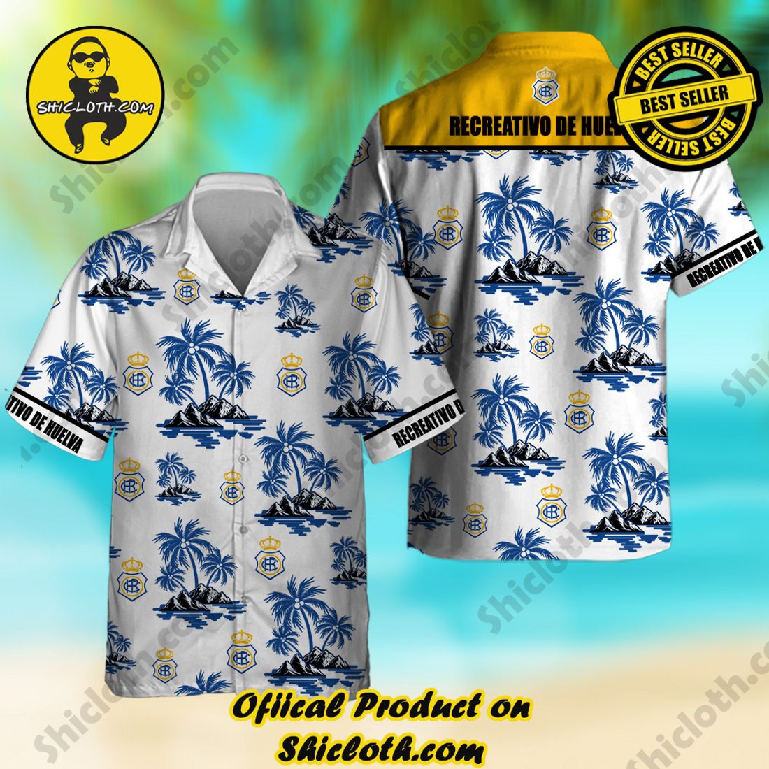 Recreativo de Huelva Laliga Palm Tree Hawaiian Shirt And Short