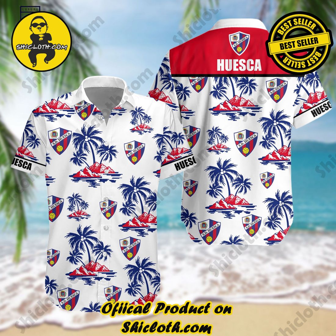 SD Huesca Laliga Palm Tree Hawaiian Shirt And Short