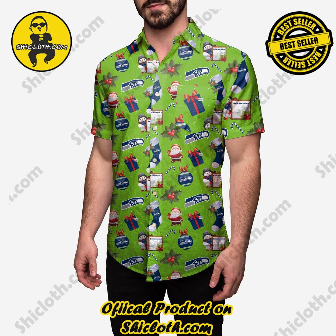 Top Hot Trending Hawaiian Shirt And Short in Shicloth 5 Seattle Seahawks Christmas Explosion Button Up Shirt