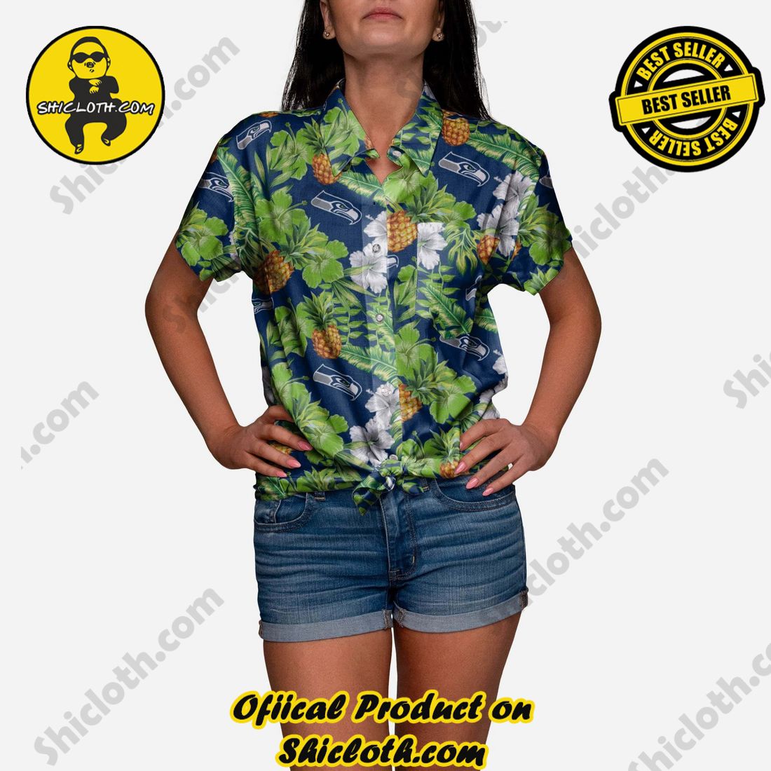 Top Hot Trending Hawaiian Shirt And Short in Shicloth 12 Seattle Seahawks My Fine-Apple Womens Button Up Shirt