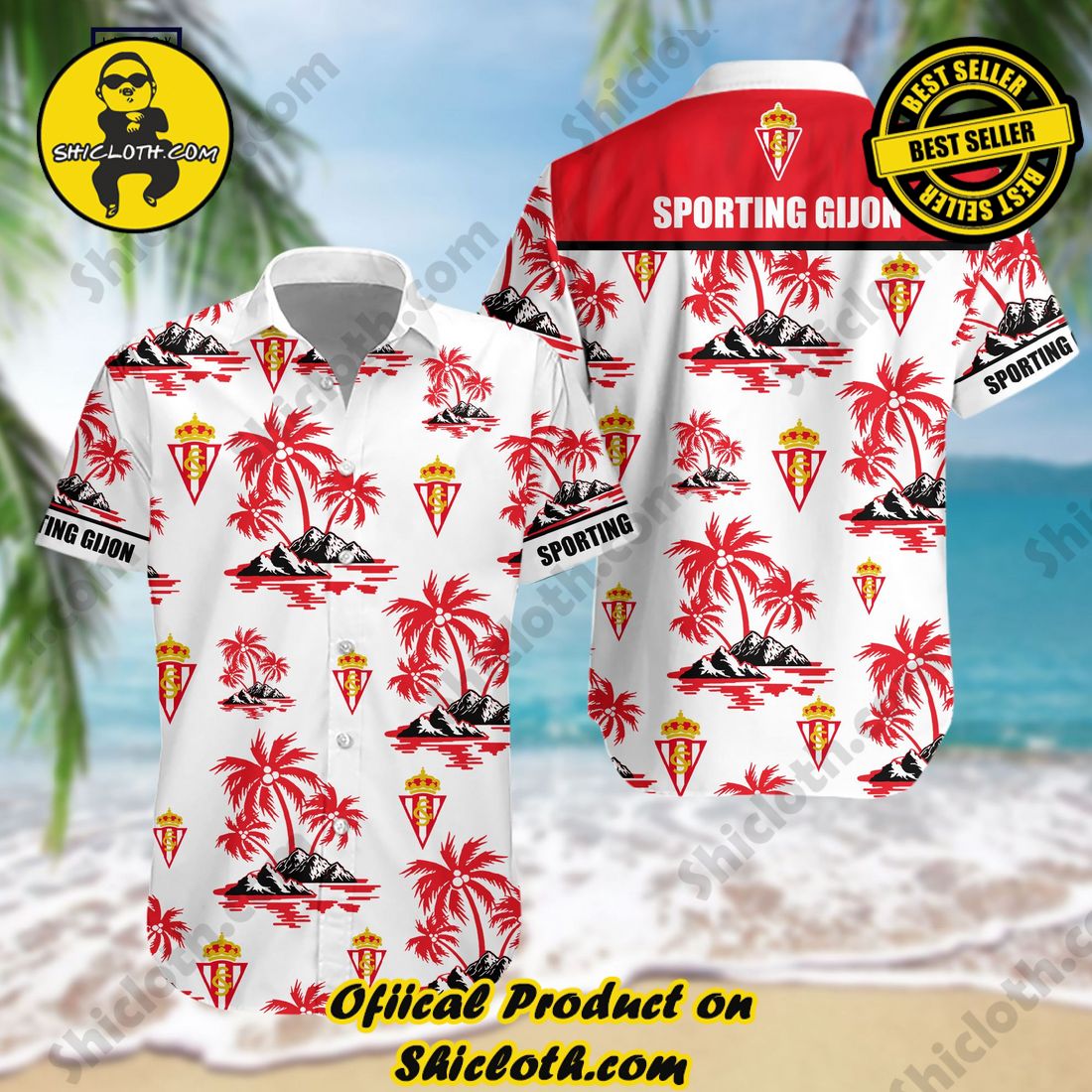 Sporting de Gijon Laliga Palm Tree Hawaiian Shirt And Short