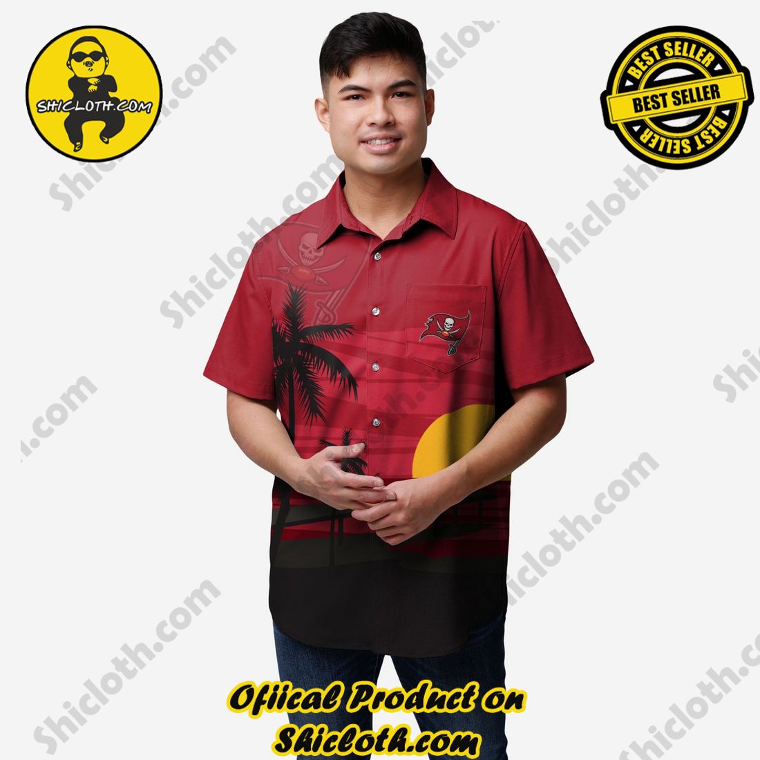 Top Hot Trending Hawaiian Shirt And Short in Shicloth 24 Tampa Bay Buccaneers Tropical Sunset Button Up Shirt