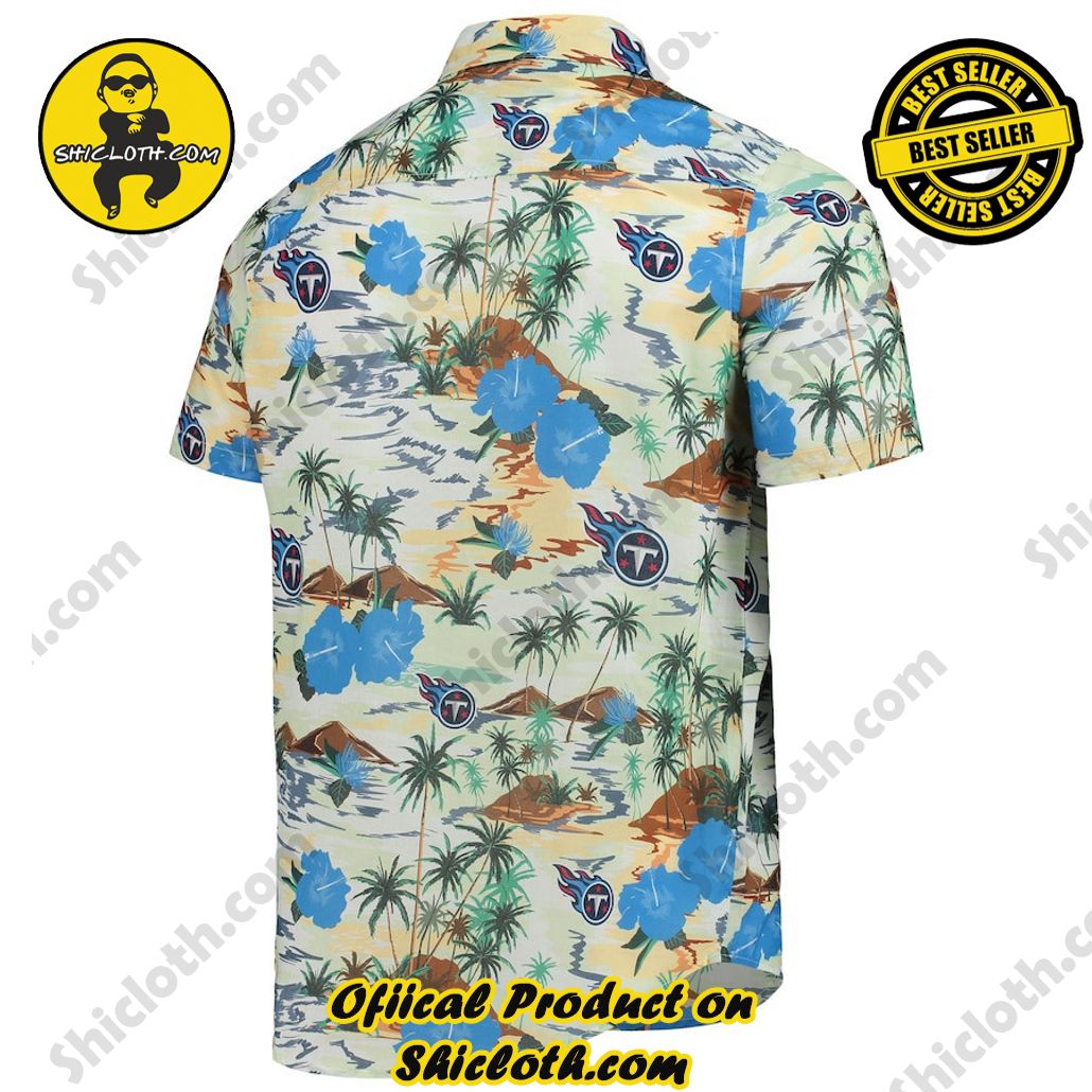Tennessee Titans Cream Paradise Floral Button-Up Hawaiian Shirt 3 Tennessee Titans Cream Paradise Floral Button-Up Hawaiian Shirt - Image 3