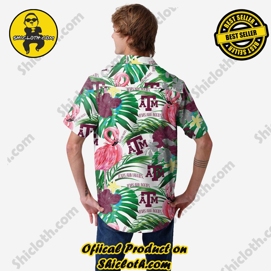 Texas A&M Aggies Flamingo Button Up Shirt 2 Texas A&M Aggies Flamingo Button Up Shirt - Image 2