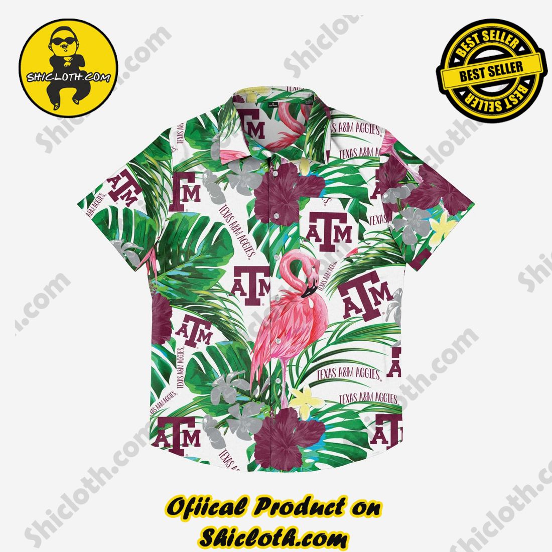 Texas A&M Aggies Flamingo Button Up Shirt 3 Texas A&M Aggies Flamingo Button Up Shirt - Image 3