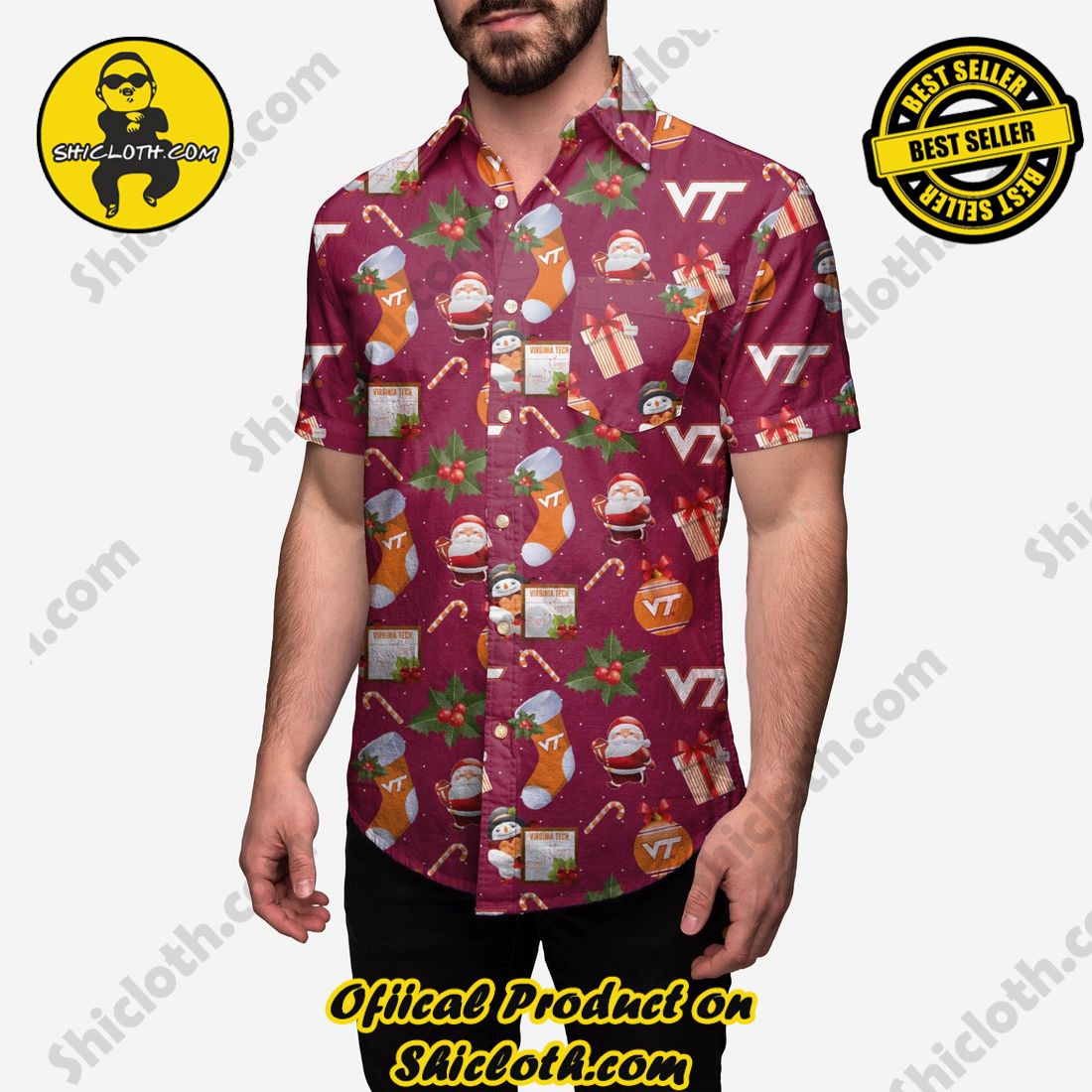 Best Seller Hawaiian Shirt And Short in Shicloth !!! Own it now 12 Virginia Tech Hokies Christmas Explosion Button Up Shirt