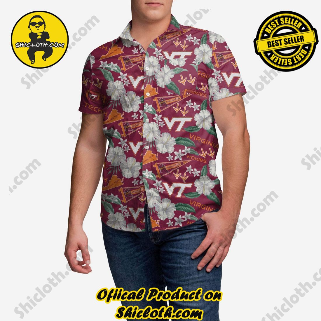 Best Seller Hawaiian Shirt And Short in Shicloth !!! Own it now 13 Virginia Tech Hokies City Style Button Up Shirt