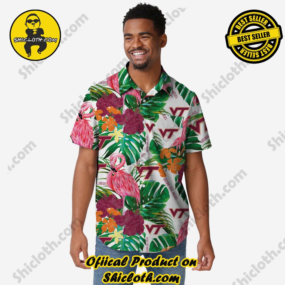 Best Seller Hawaiian Shirt And Short in Shicloth !!! Own it now 14 Virginia Tech Hokies Flamingo Button Up Shirt