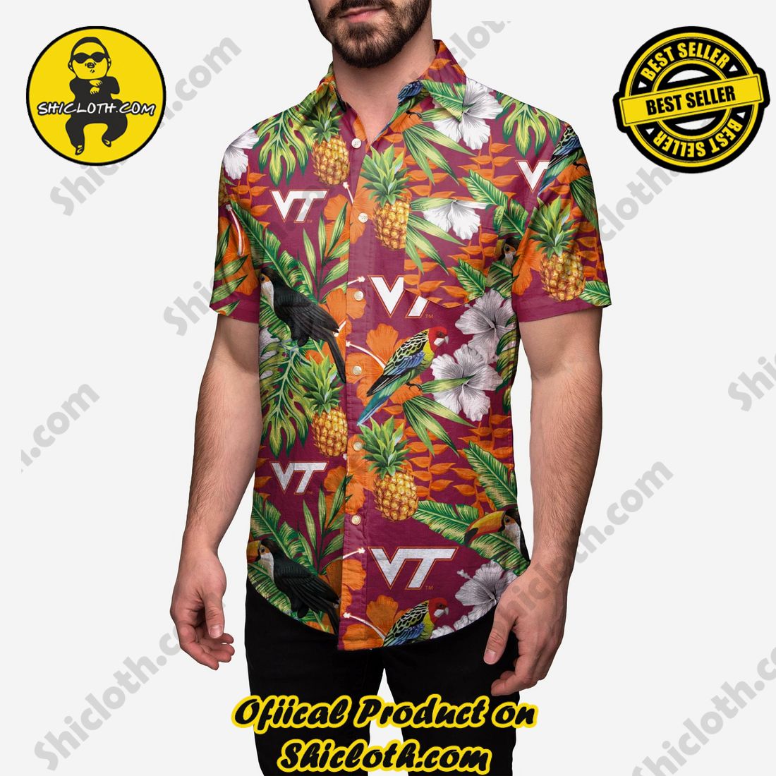 Best Seller Hawaiian Shirt And Short in Shicloth !!! Own it now 15 Virginia Tech Hokies Floral Button Up Shirt