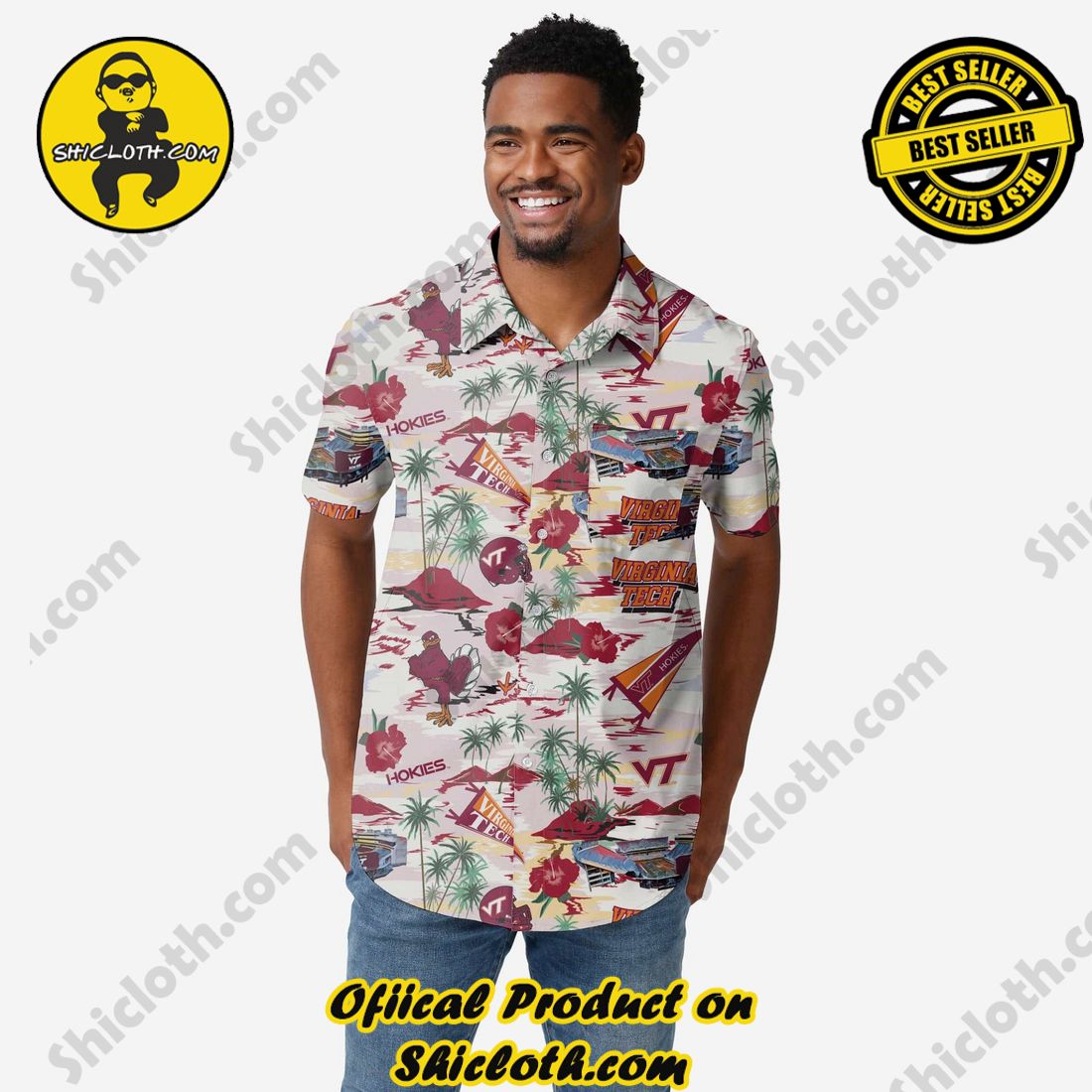 Best Seller Hawaiian Shirt And Short in Shicloth !!! Own it now 17 Virginia Tech Hokies Thematic Stadium Print Button Up Shirt