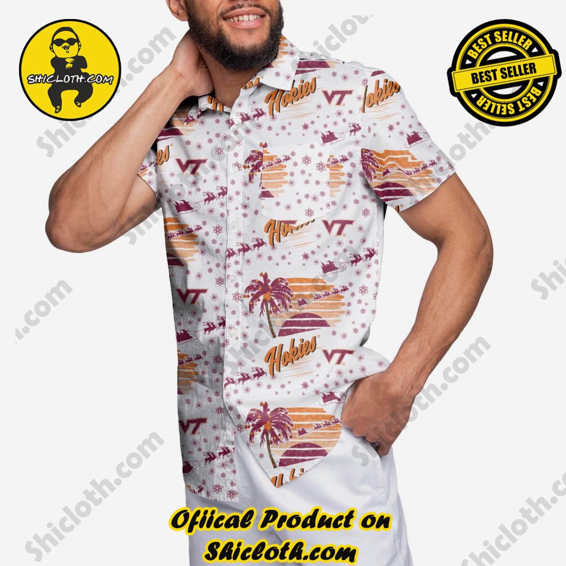 Best Seller Hawaiian Shirt And Short in Shicloth !!! Own it now 18 Virginia Tech Hokies Winter Tropical Button Up Shirt