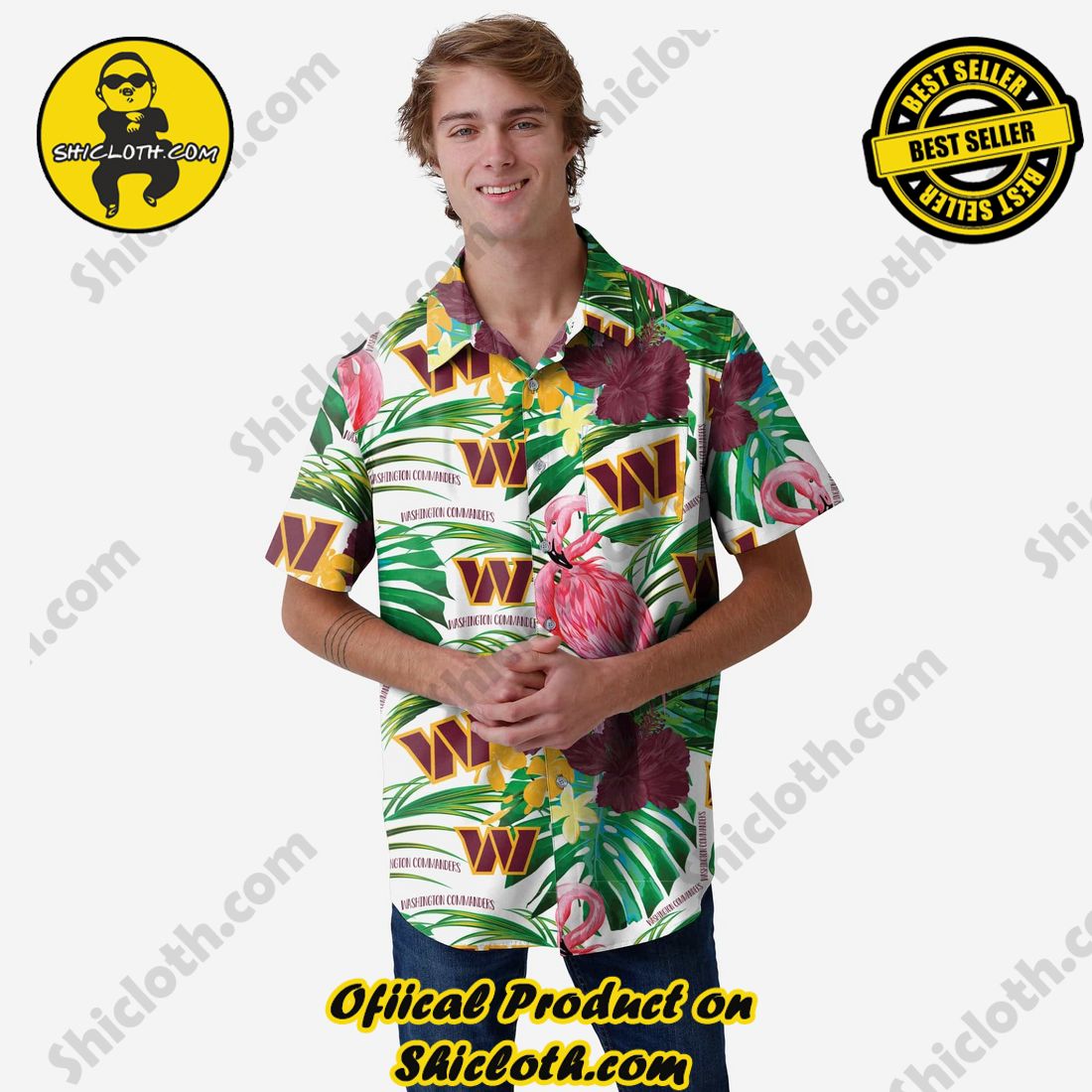 Top Hot Trending Hawaiian Shirt And Short in Shicloth 30 Washington Commanders Flamingo Button Up Shirt