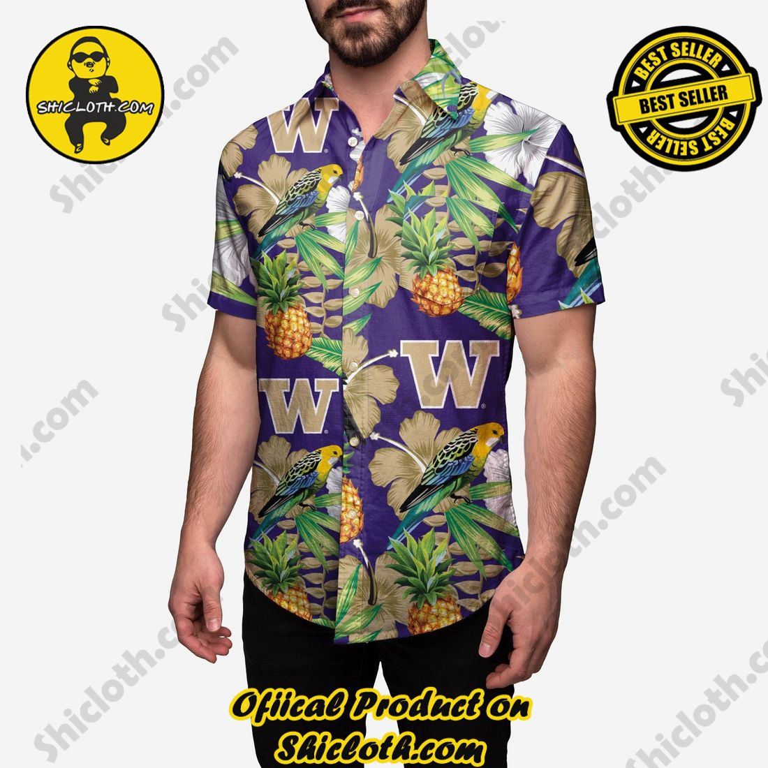 Best Seller Hawaiian Shirt And Short in Shicloth !!! Own it now 19 Washington Huskies Floral Button Up Shirt
