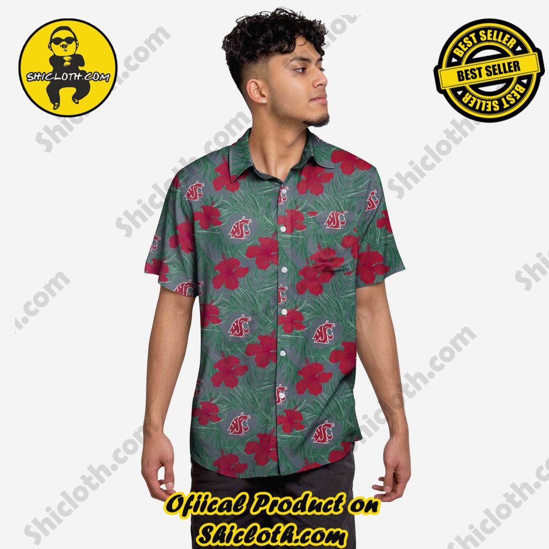 Best Seller Hawaiian Shirt And Short in Shicloth !!! Own it now 22 Washington State Cougars Hibiscus Button Up Shirt
