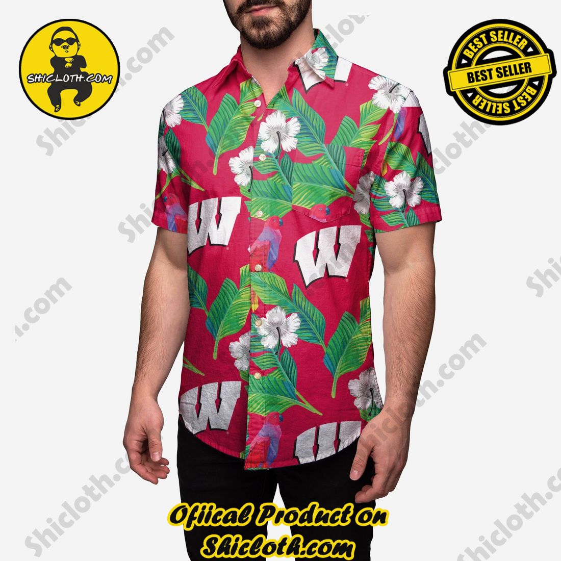Best Seller Hawaiian Shirt And Short in Shicloth !!! Own it now 31 Wisconsin Badgers Floral Button Up Shirt