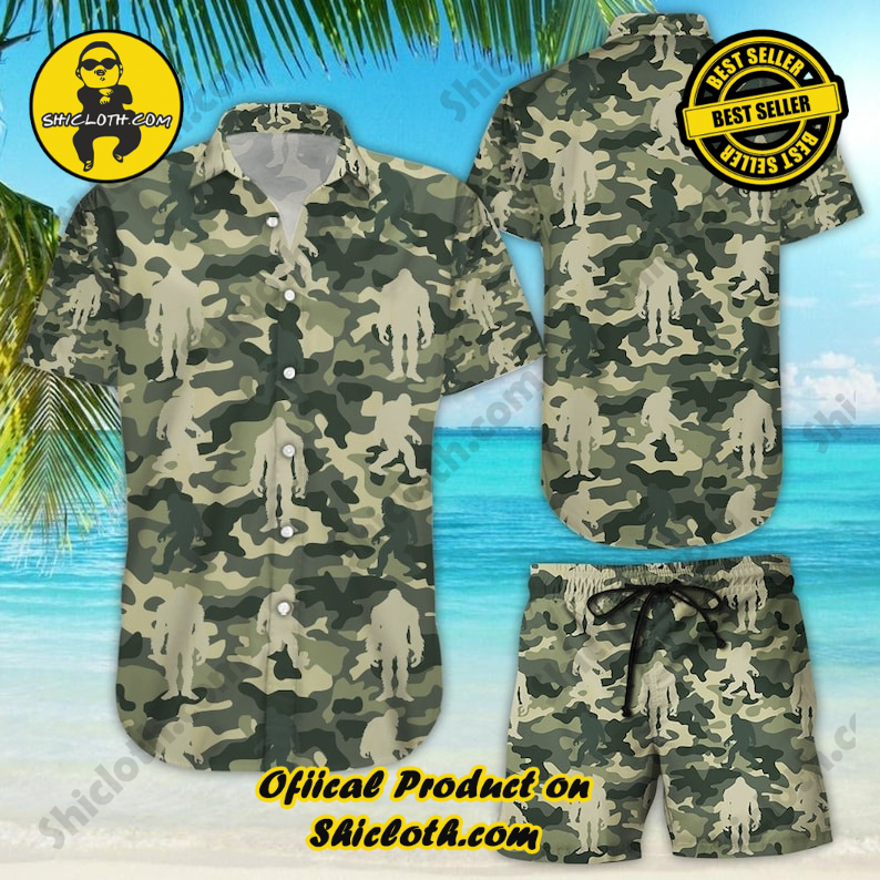 Amazing Bigfoot Camo Tropical Hawaiian Aloha Shirt